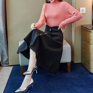 Set: Mock-neck Printed Sweater + Midi A-line Skirt