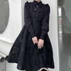 Puff-sleeve Floral Embroidered Paneled A-line Dress