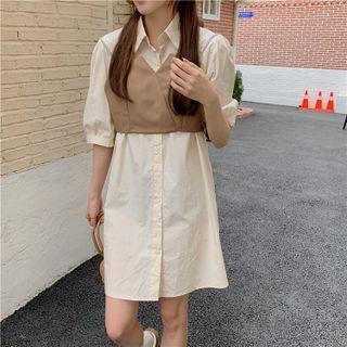 Short-sleeve Plain Shirtdress / Cropped Camisole