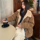 Fluffy-lined Corduroy Button Jacket Coffee - One Size