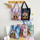 Bear Print Plaid Crossbody Tote Bag
