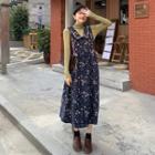 Sleeveless Collar Floral Midi A-line Dress / Turtleneck T-shirt