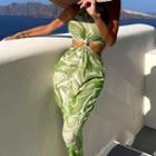 Halter-neck Patterned Cutout Bodycon Dress