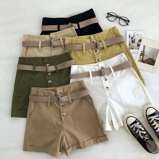 Roll-up High-waist A-line Shorts With Belt
