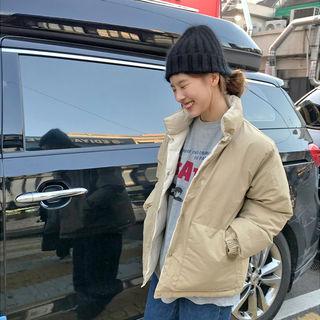 Mock-neck Padded Jacket Beige - One Size