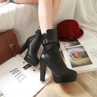 Belted Platform Heeled Boots