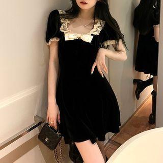 Lace Trim Bow Mini A-line Dress