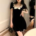 Lace Trim Bow Mini A-line Dress