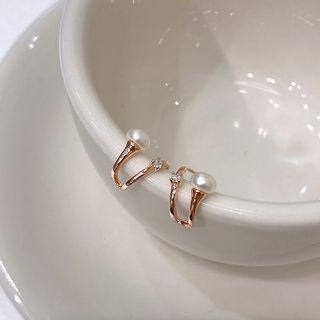 Faux Pearl Alloy Earring 1 Piece - White & Silver - One Size