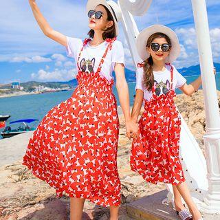 Family Matching Short-sleeve T-shirt / Suspender Midi Skirt / Set
