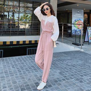 Long-sleeve Two-tone Jumpsuit