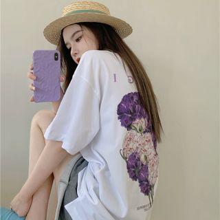Flower-print Loose T-shirt As Figure - One Size