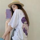 Flower-print Loose T-shirt As Figure - One Size