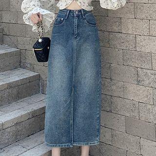 Midi H-line Denim Skirt