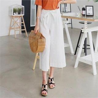 Tie-waist Wide-leg Linen Blend Cropped Pants
