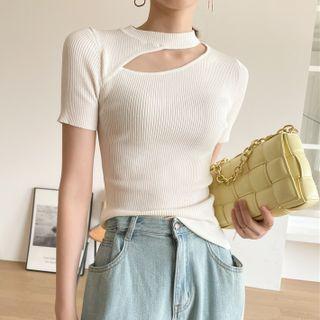 Short Sleeve Mock Neck Cutout Knit Top