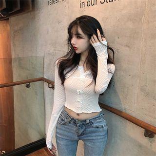 V-neck Lace Bow Plain Top White - One Size