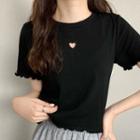 Short-sleeve Heart Cutout Frill Trim T-shirt
