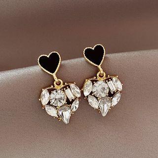 Heart Rhinestone Drop Earring 1 Pair - Silver Stud - Gold - One Size