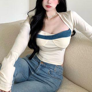 Set: Knit Camisole Top + Shrug Set Of 2 - Camisole Top & Shrug - Almond - One Size