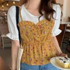 Mock Two-piece Short-sleeve Floral Print Peplum Top