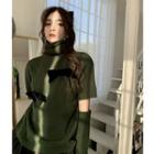 Short-sleeve Turtleneck Bow-accent Knit Dress