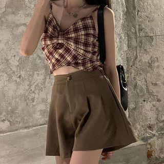 Plaid Bow Camisole Top / Plain Shorts