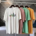 Rhinestone Cactus Print Short-sleeve T-shirt