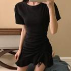 Drawstring Ruffle Hem Short-sleeve Dress