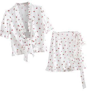 Short-sleeve Print Blouse / A-line Skirt / Set