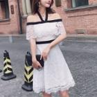 Short-sleeve Off-shoulder Halter Lace Dress