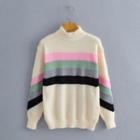 Mock-neck Color Block Sweater Off-white - One Size