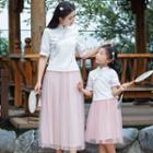 Family Matching Set: Flower Embroidered Hanfu Top + Mesh A-line Skirt