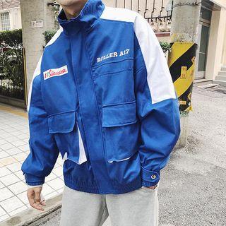 Color Block Applique Zip Jacket