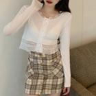 Long-sleeve Button-up T-shirt / Plaid Mini Skirt