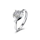 925 Sterling Silver Simple Romantic Geometric Cubic Zircon Adjustable Ring Silver - One Size