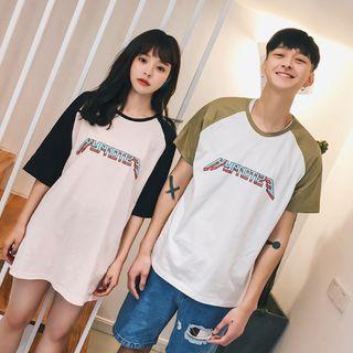 Couple Matching Lettering Raglan T-shirt