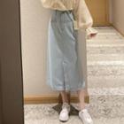 Plain Blouse / Denim Midi A-line Skirt / Set