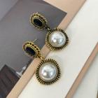 Faux Pearl Alloy Dangle Earring Type A - 1 Pair - 925 Silver Stud - Gold - One Size