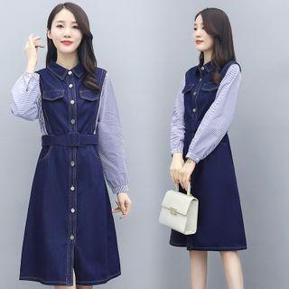 Long-sleeve Panel Denim A-line Dress