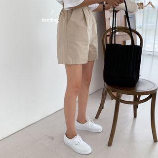 Flat-front Pleated Wide-leg Shorts
