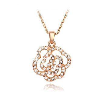 Austrian Crystal Flower Pendant Necklace Rose Gold - One Size
