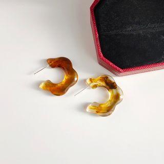 Flower Acetate Earring 1 Pair - Brown & White - One Size