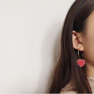 Heart Drop Earring 1 Pair - 925 Silver - Gold & Red - One Size