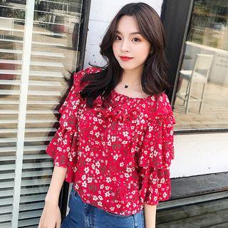 Off Shoulder 3/4-sleeve Floral Print Blouse