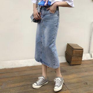 High-waist Denim Midi Pencil Skirt