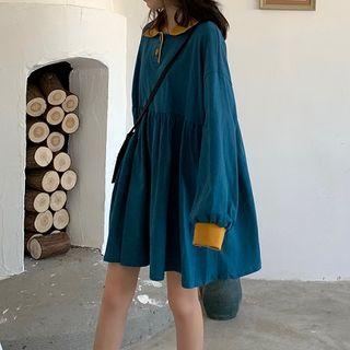 Long-sleeve Collared Mini A-line Dress As Shown In Figure - One Size