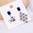 Fish Rhinestone Asymmetrical Dangle Earring 1 Pair - Asymmetric - Blue & Gold - One Size