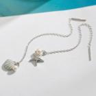Non-matching Faux Pearl 925 Sterling Silver Shell & Starfish Dangle Earring