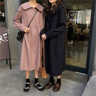 Collared Long-sleeve Midi Shirt Dress